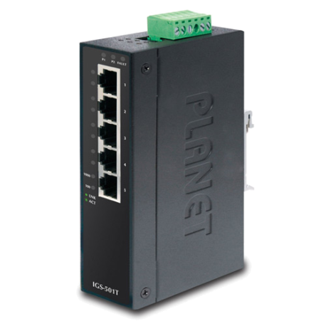 IGS-501T - Switch Industriel IP30 Plug & Play 5 ports Gigabit Ethernet, température étendue