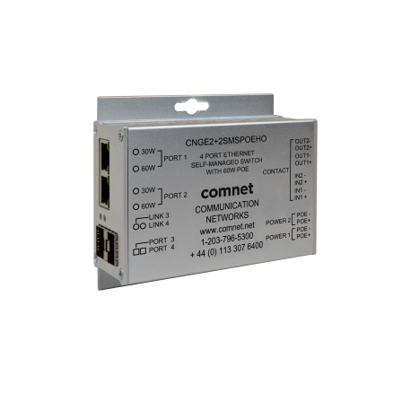 CNGE2+2SMSPOE - Switch industriel semi manageable 2 ports 10/100/1000Base-TX PoE, 2 emplacements SFP, température étendue