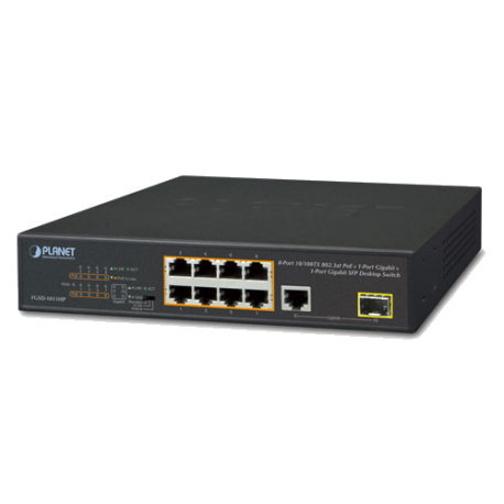 FGSD-1011HP - Switch Plug & Play Fast Ethernet 8 ports PoE+, 1 port 10/100/1000Base-TX, 1 port SFP 100/1000Base-X, desktop