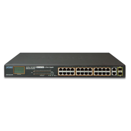 FGSW-2622VHP - Switch Plug & Play Fast Ethernet 24 ports PoE+, 2 ports Combo, LCD, rackable 19P