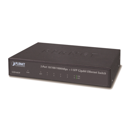 GSD-603F - Switch Plug & Play Gigabit Ethernet 5 ports 10/100/1000Base-TX, 1 emplacement SFP 1000Base-X