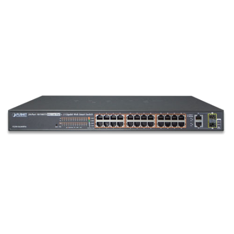 FGSW-2624HPS - Switch WebSmart Fast Ethernet 24 ports PoE+, 2 ports Combo R45/SFP, rackable 19"