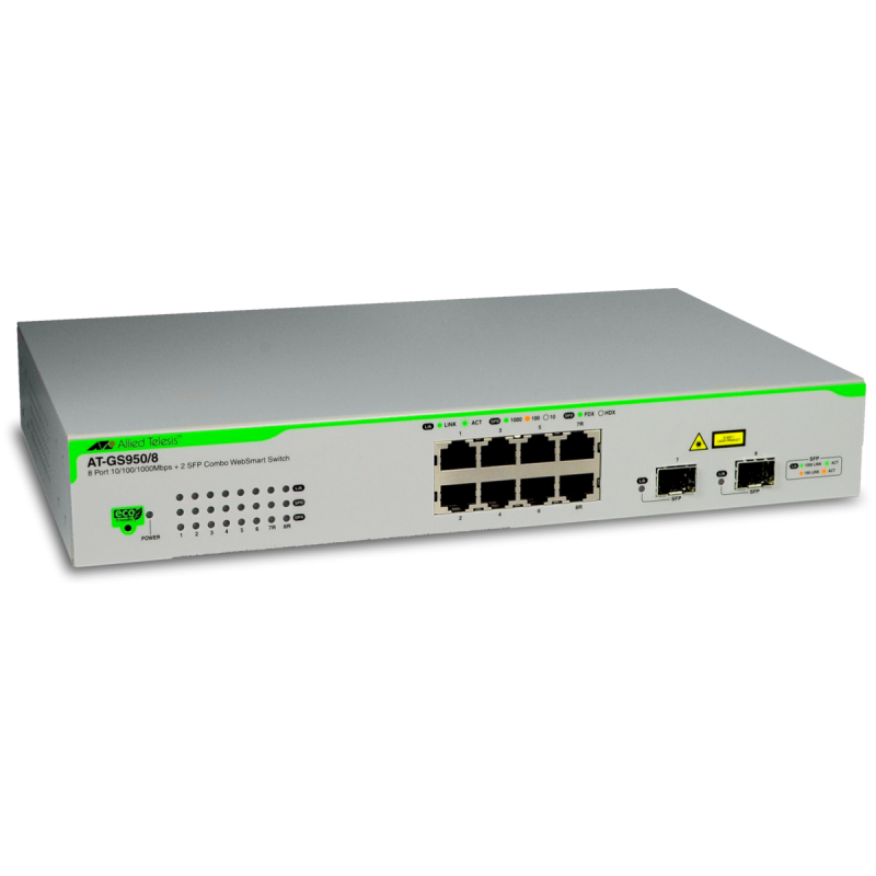 AT-GS950/8 - Switch WebSmart Gigabit Ethernet 8 ports 10/100/1000Base-TX  dont 2 ports
