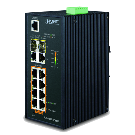 IGS-4215-8P2T2S - Switch industriel IP30 manageable L2, 8 ports Gigabit Ethernet PoE+, 2 ports 10/100/1000Base-TX, 2 ports SFP