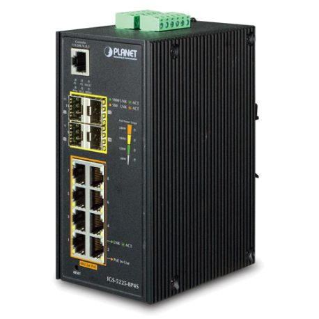 IGS-5225-8P4S - Switch Industriel IP30 manageable niveau 2+, 8 ports PoE+ Gigabit Ethernet, 4 emplacements SFP