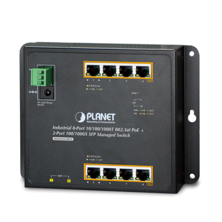 WGS-4215-8P2S - Switch industriel IP30 manageable L2, 8 ports PoE+ Gigabit Ethernet, 2 emplacements SFP, montage sur mur