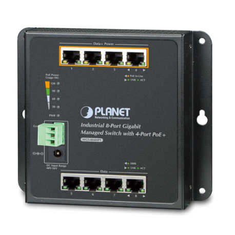 WGS-804HPT - Switch industriel IP30 manageable niveau 2, 8 ports Gigabit Ethernet dont 4 ports PoE+, montage sur mur