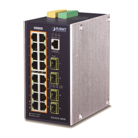 IGS-6325-16P4S - Switch industriel IP30 manageable niveau 3, 16 ports PoE+ Gigabit Ethernet, 4 emplacements SFP