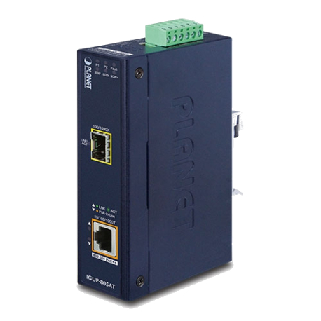 IGUP-805AT - Convertisseur de média industriel IP30 Gigabit Ethernet Ultra PoE 95 W vers 1 emplacement SFP