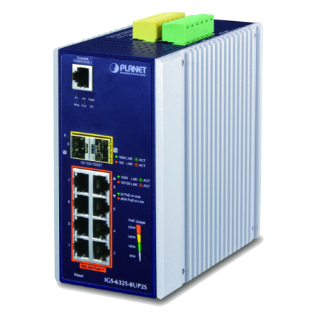 IGS-6325-8UP2S - Switch industriel IP30 manageable niveau 3, 8 ports Gigabit Ethernet PoE++, 2 emplacements SFP 100/1000Base-X