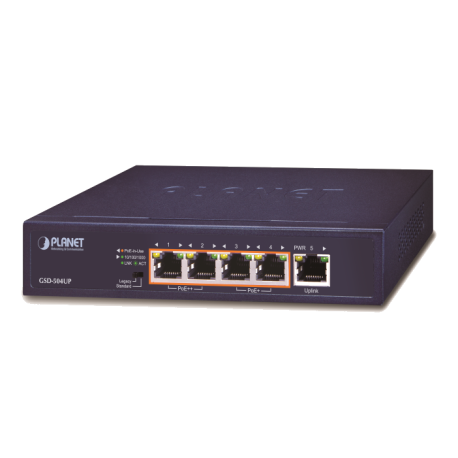 GSD-504UP - Switch Plug & Play Gigabit Ethernet 2 ports PoE++ 802.3bt, 2 ports PoE+ 802.3at, 1 port 10/100/1000Base-TX