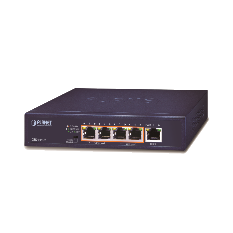 GSD-504UP - Switch Plug & Play Gigabit Ethernet 2 ports PoE++ 802.3bt, 2  ports