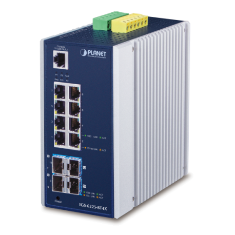 IGS-6325-8T4X - Switch industriel IP30 manageable niveau 3, 8 ports Gigabit Ethernet, 4 emplacements SFP+ 10 Gigabit